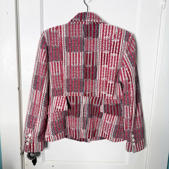 CABi Red Patchwork Tweed Blazer #6028 Double Breasted Anchor Buttons Nautical S - Picture 13 of 14